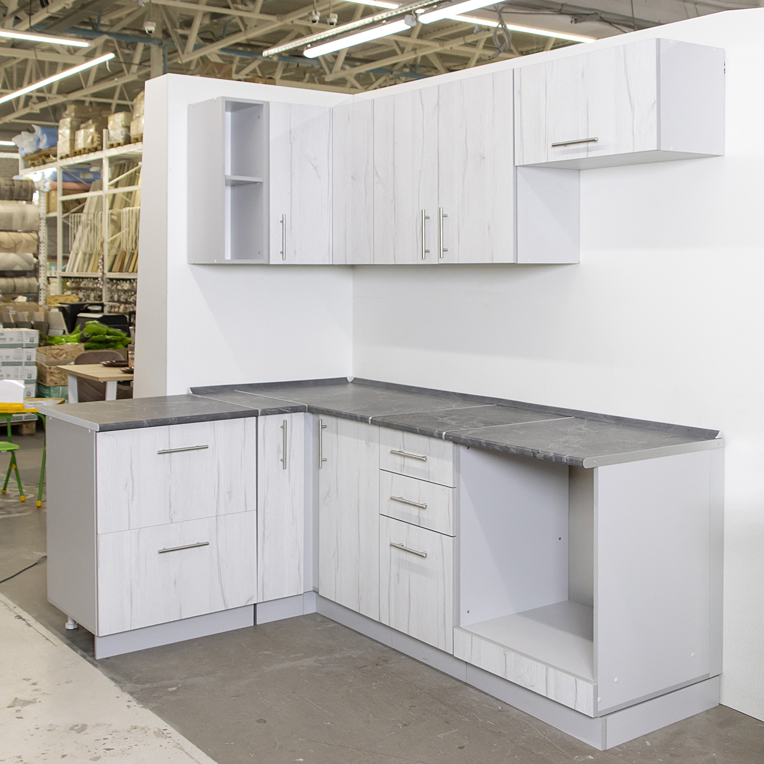 Шкаф напольный 400х850х600 мм BROZEX-WOOD Camellia, с тремя ящиками, серый / юта