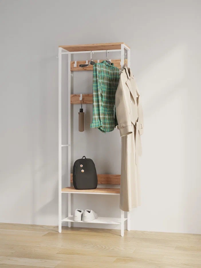Вешалка напольная 67х30х187 см ЗМИ Торонто 23Л, дерево/белый