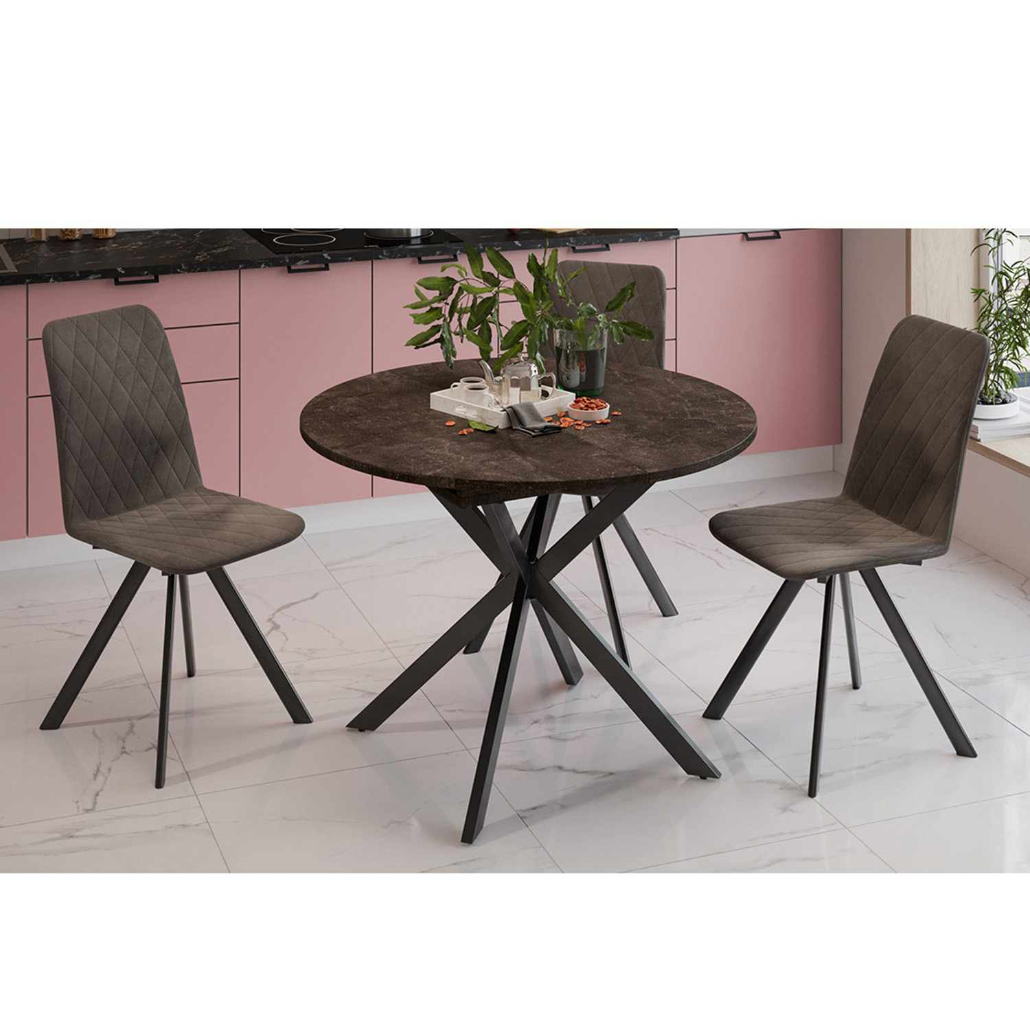 Стол обеденный круглый раздв.Мэдисон d1000(+315)мм h750мм Ателье темный/Черный Муар ТриЯ*1