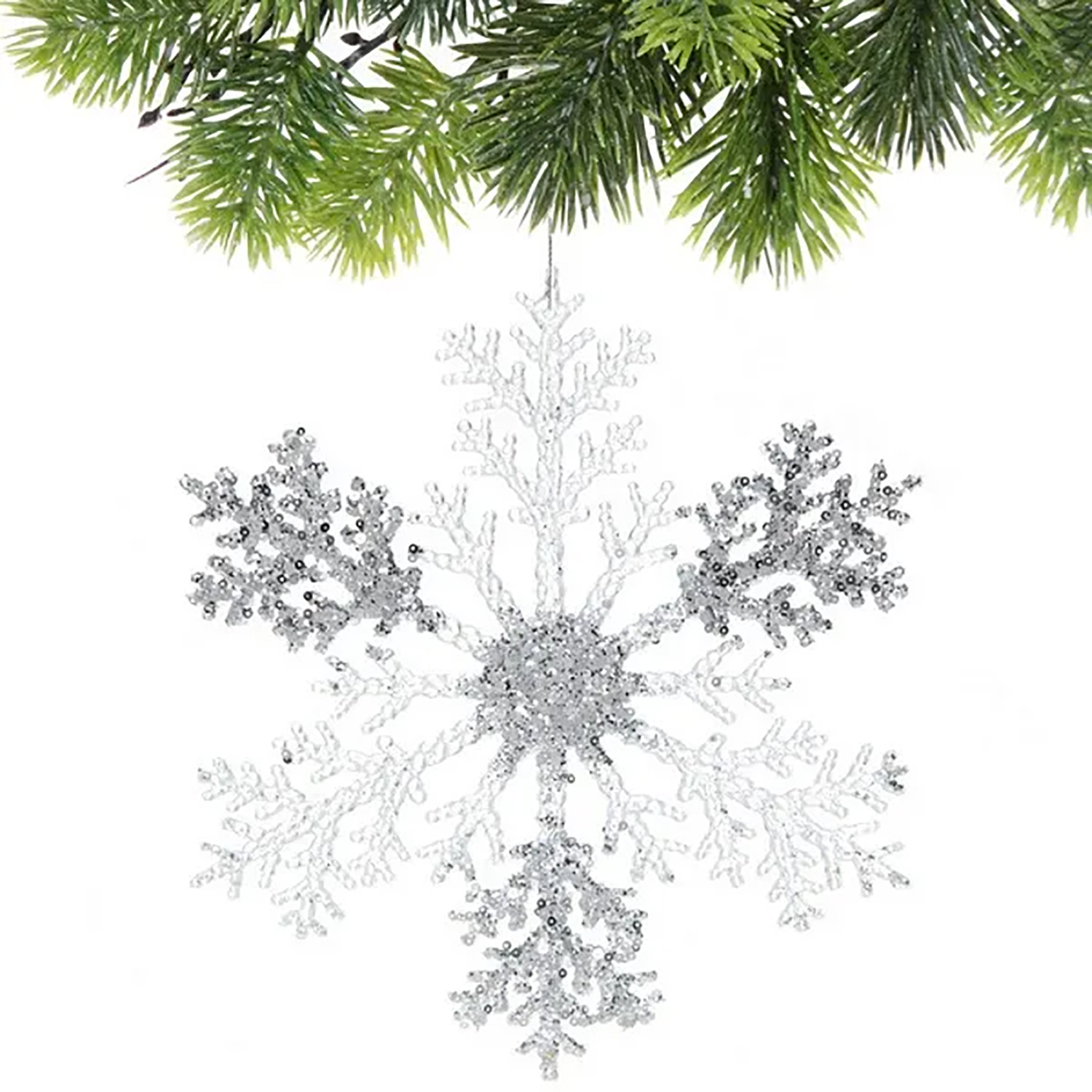 Подвеска новогодняя "Мерцающая снежинка" 26 см, Белый