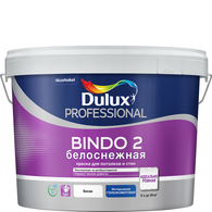 Краска акриловая 2.5 л для стен и потолков DULUX BINDO 2, белоснежная база BW, глубокоматовая