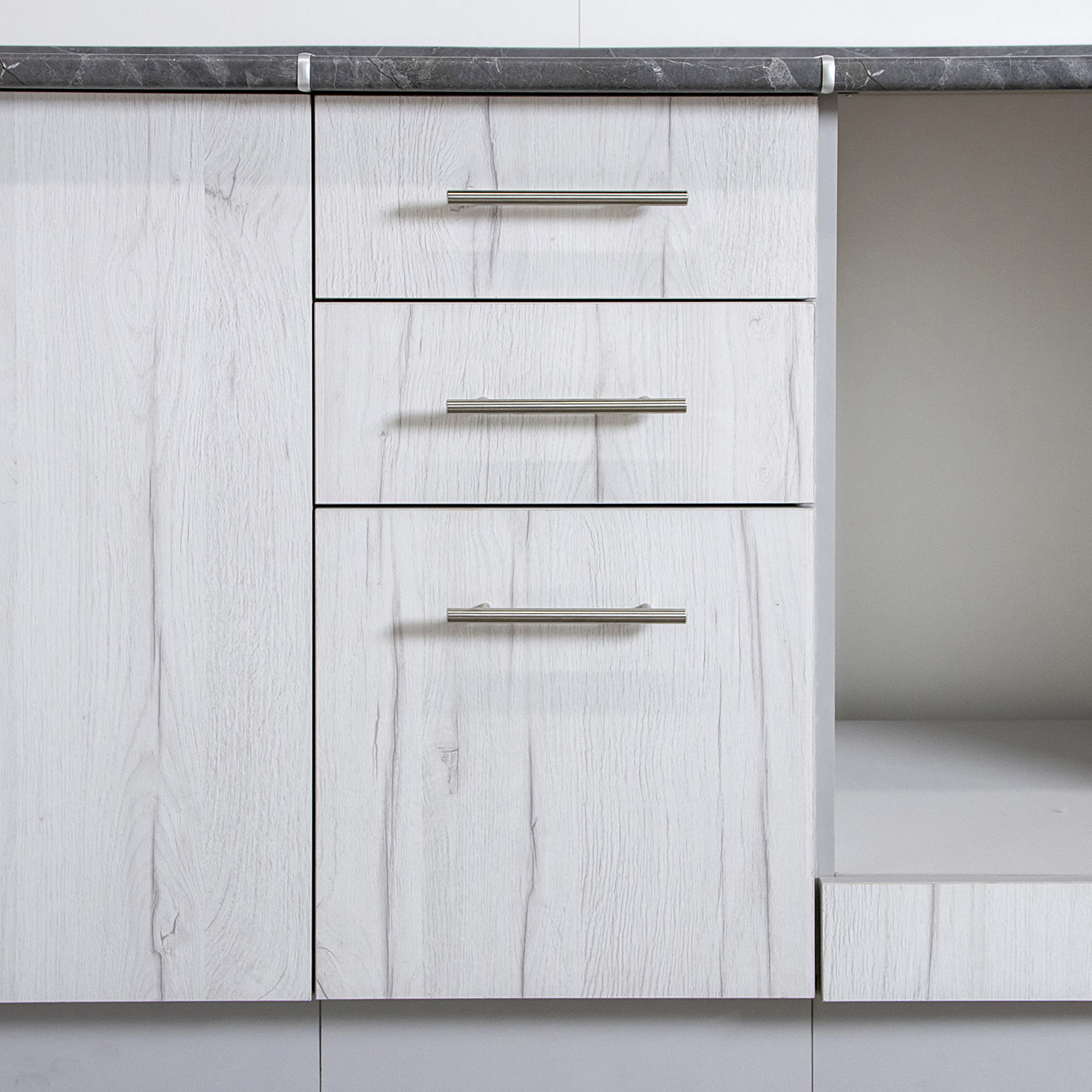 Шкаф напольный 400х850х600 мм BROZEX-WOOD Camellia, с тремя ящиками, серый / юта