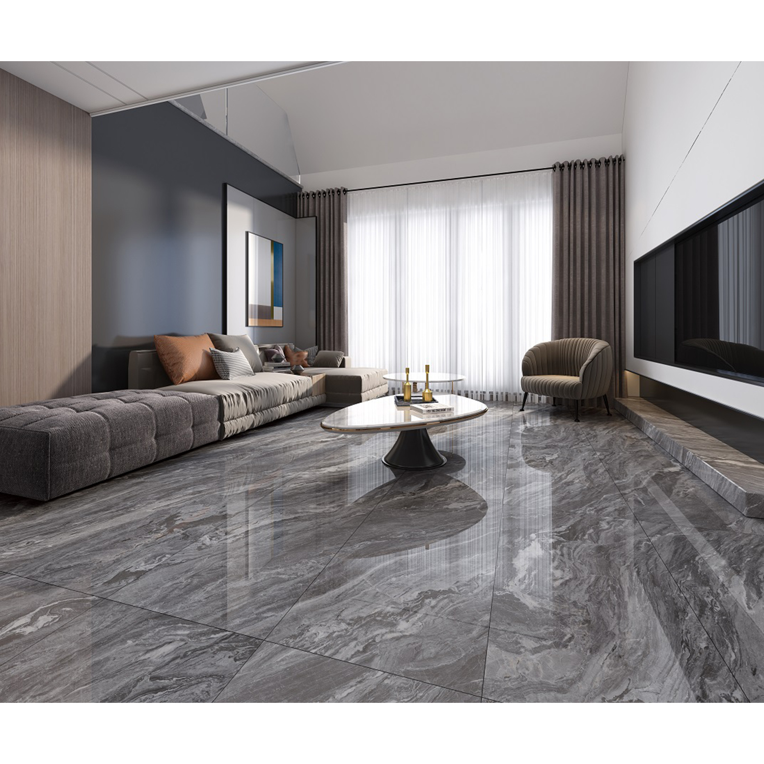 Керамогранит 2.16 м² Китай Мрамор 00070684, 1200х600х9 мм, полированный, графит Керамогранит 2.16 м² Китай Мрамор 00070684, 1200х600х9 мм, полированный, графит