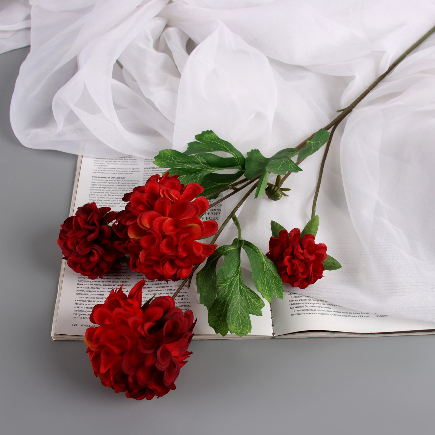 Цветы искусственные "Гортензия люкс кустовая" 64 см, красный   10526708