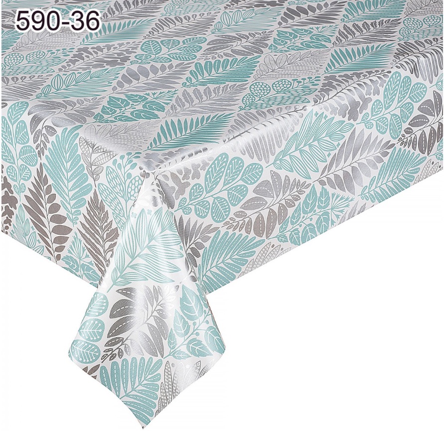 Клеёнка на тканевой основе "Этюд" "Листья в ромбах" мятн.-сер.бел. шир.1,25м 590/ 36 "Колорит" *25