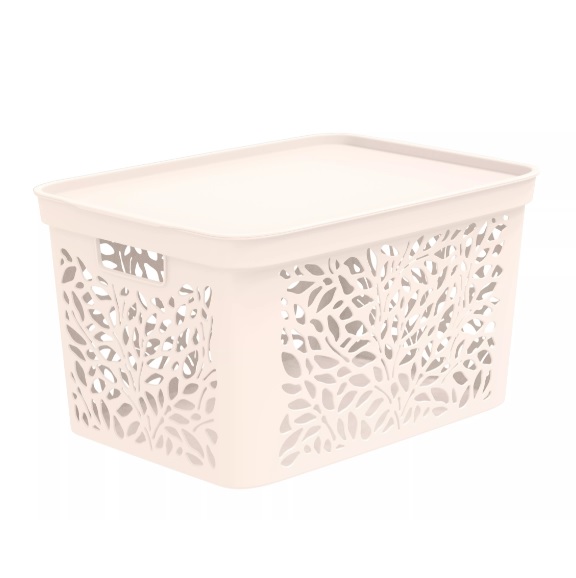 Корзина для хранения пластм. "Leaves" 463х326х256мм с Крышкой 30л Молочны арт.839("Полимербыт")*1/10 Корзина для хранения пластм. "Leaves" 463х326х256мм с Крышкой 30л Молочны арт.839("Полимербыт")*1/10