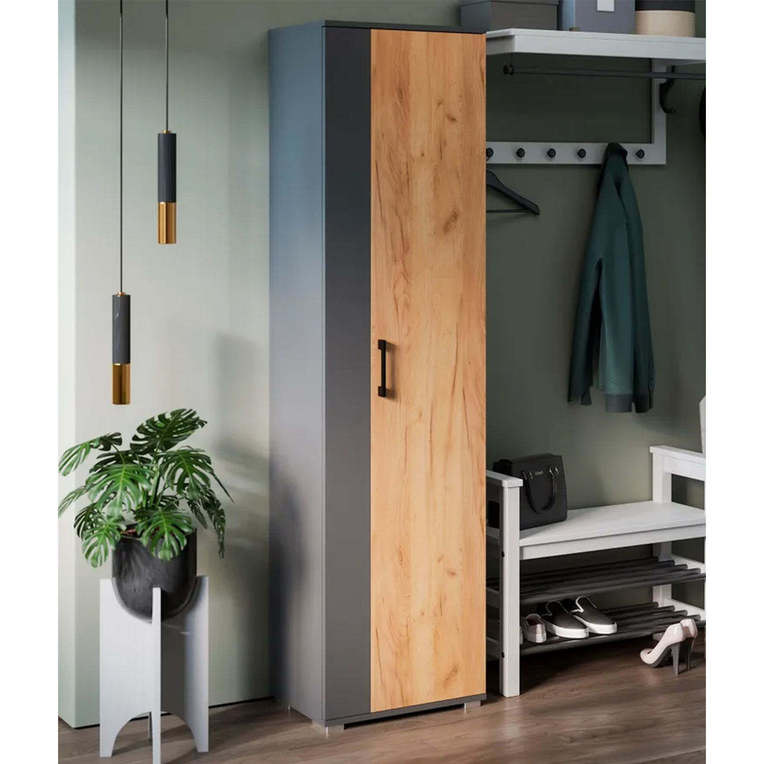 Набор мебели для прихожей ЭРИКА шкаф для одежды Тип 2 дуб графит серый/крафт золотой *1