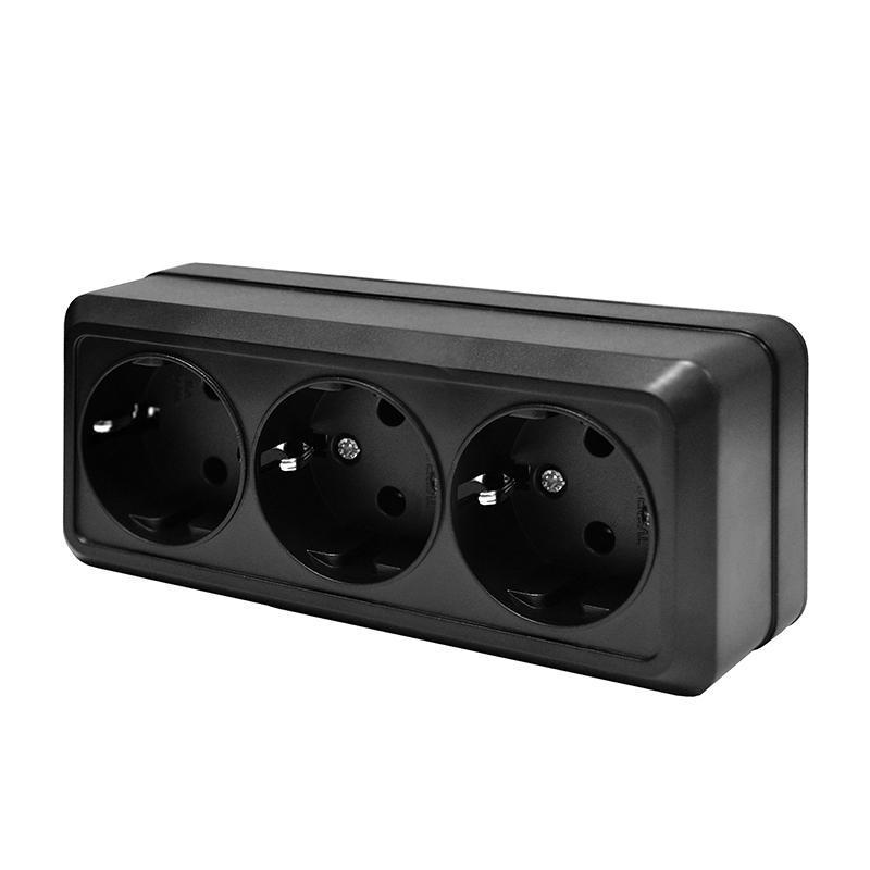 Розетка "Олимп" ОП 3-мест. черный с/з 16А IP20 UNIVersal 2218 *10/80