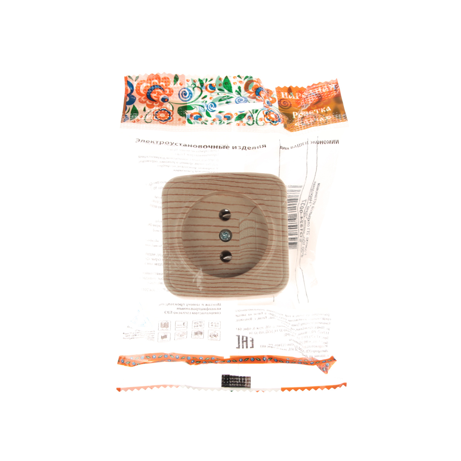 Розетка Дача ОП 1-мест. сосна бз 10А Народная SQ1824-0037