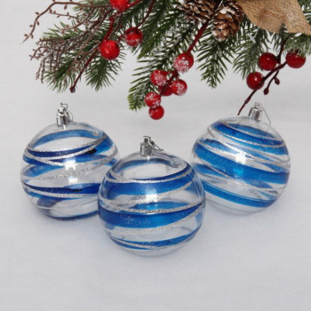 Набор новогодних шаров "Сказочный узор", диаметр 8 см, 3 шт., голубой/серебро