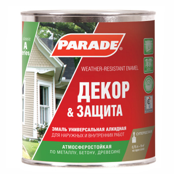Эмаль алкидная белая полуматовая 0,75 л PARADE А2 универсальная *16576