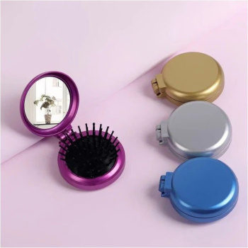 яяяРасчёска массажная складная круг с зеркалом d6*3см зубчики разноцв микс пакет QF 1271210