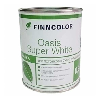 Краска акриловая 0.9 л для потолков FINNCOLOR Oasis Super White, белая, глубокоматовая