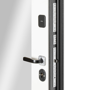 Дверь входная 2050х860х95 мм Дверной континент Брест, с зеркалом, правая, серебристый антик/белый матовый