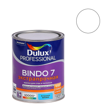 Краска акриловая 1 л для стен и потолков DULUX BINDO 7, база BW, матовая, влагостойкая