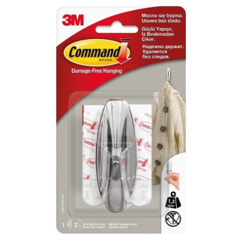 Крючок самоклеящийся пластм. Большой Овальн. Хром. (+1сменная клейк.пол.) 17081CHR Command (3M™)*1/6