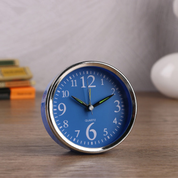 Будильник круг на подставке, крупные цифры 3,6,9,12, цвет циферблат, стрелки микс d=10см 720750