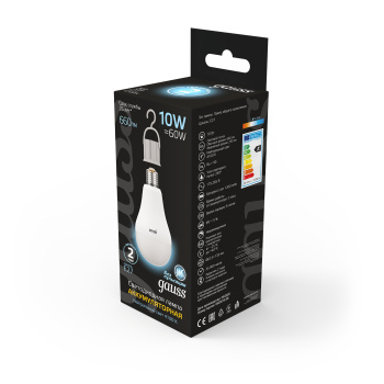 Лампа Gauss LED A60 10W E27 660lm 4100K с Li-Ion аккумулятором