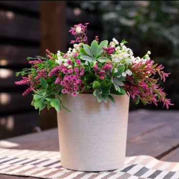 Кашпо пластм. "Цилиндр Эко" 3л d верха170мм h165мм,съем дрен.решетка Слон.кость "5plast.ru" *1/12