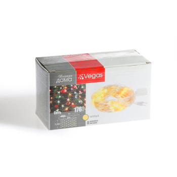 Гирлянда Сеть, VEGAS, 2 х 1,5 м, 176 ламп, теплый белый, 8 режимов, прозрачный провод