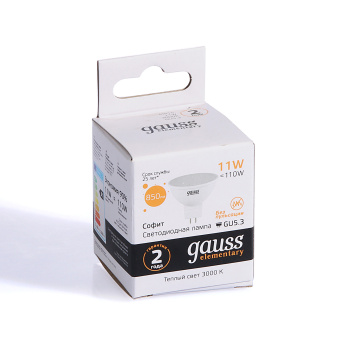 Лампа светодиодная Gauss Elementary, GU5.3, 11 Вт, 3000 К, теплый белый