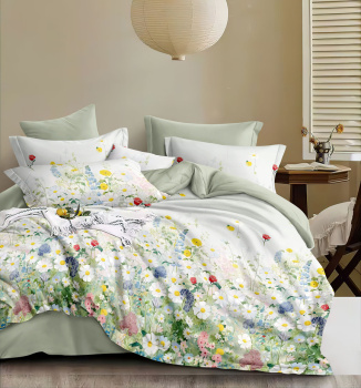 Постельное белье евро поплин на резинке Орхидея 6985, наволочки 70*70 - 2шт *1/4