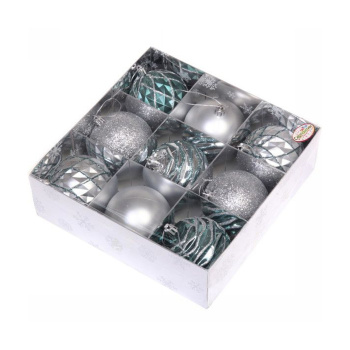 Набор шаров "Diamond shine", 8 см, 9 шт., бирюза/серебро