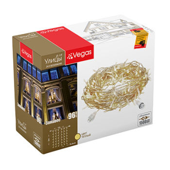 Гирлянда Занавес, 24 В, VEGAS, 1х2 м, 96 ламп, теплый белый, 6 нитей (нужен блок ЕД711)