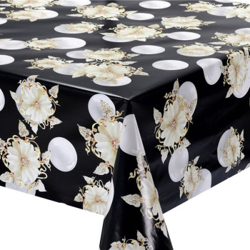 яяяКлеёнка на тканевой основе "Diamond" "Белые цветы" на черном фоне шир.1,37м TD-8007-1 *20