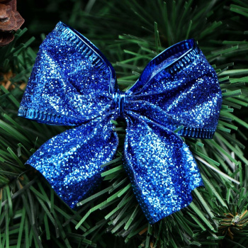 Бант праздничный Блестяшка, синий, 8 x 7 см   4451483