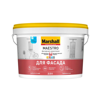 Краска акриловая 2.5 л фасадная Masterline (Marshall) Maestro, белая база BW, глубокоматовая