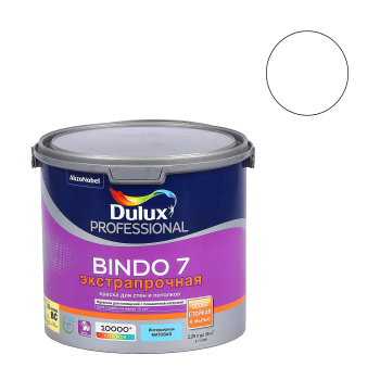 Краска акриловая 2.5 л для стен и потолков DULUX BINDO 7, база BС, матовая, влагостойкая