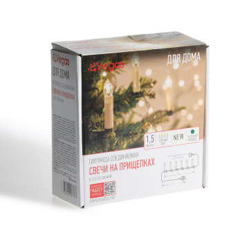 Гирлянда Свечи на прищепках, VEGAS, 1,5 м, 6 ламп, теплый белый, 220 В, зеленый провод