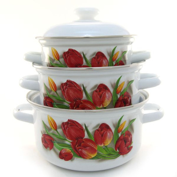 Набор кастрюль эмалированных: 1,5л+2,0л+3,0л рис. "Ласковый май" С-124АП2/4 "Лысьвенские ЭМАЛИ" *1