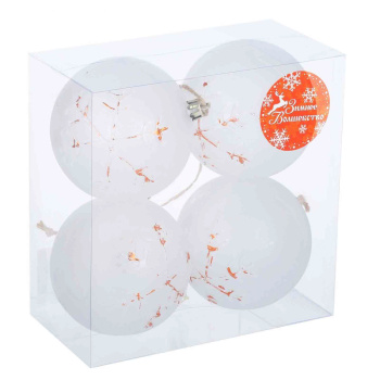 Набор шаров пластик d-8 см, 4 шт "Винтажная снежинка" белый 2137151