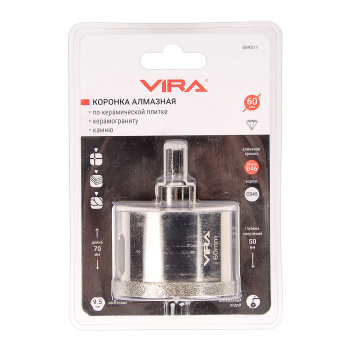 Коронка алмазная по керамике VIRA 60 мм, трехгранный хвостовик