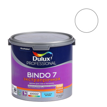 Краска акриловая 2.5 л для стен и потолков DULUX BINDO 7, база BW, матовая, влагостойкая