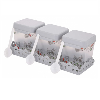 Набор емкостей для сыпучих прод. пластм. 3х 1,2л "Пронто" на подставке+ложечки М7797 (Окт-й)