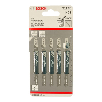 Пилки для лобзика (5шт.) T 119 BO, HCS BOSCH *1 Пилки для лобзика (5шт.) T 119 BO, HCS BOSCH *1