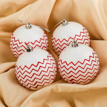 Набор шаров пластик d-8 см, 4 шт "Красные линии" белый 3276594