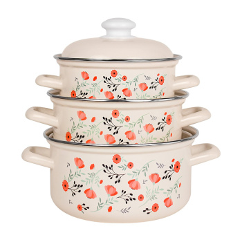 Набор кастрюль эмалированных: 1,5л+2,0л+3,0л рис."Blossom" С-124АП2/4Жм "Лысьвенские ЭМАЛИ" *1