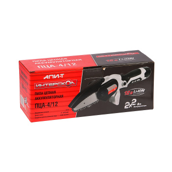 Пила цепная аккумуляторная 12В 2Ач Li-Ion шина10см цепь28зв шаг1/4" паз1,2мм ПЦА-4/12 ИНТЕРСКОЛ *1/4