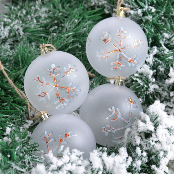 Набор шаров пластик d-8 см, 4 шт "Винтажная снежинка" белый 2137151