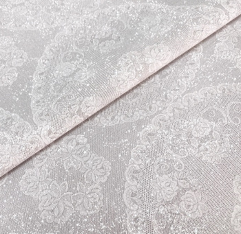 Клеенка на тканевой основе "Shine" "Кружевные салфетки" серый фон шир.1,37м GW-21708 "Great Way" *20