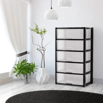 Комод пластм. "Колорит" 5 ящиков 1000х560х390мм Черный/Прозрачн. М8764 (ЗПИ "Альтернатива") *1