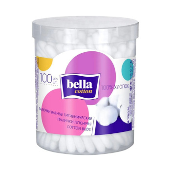 яяяВата на/палочках Белла СТ 100шт.пластик/уп/круглые.Мед.