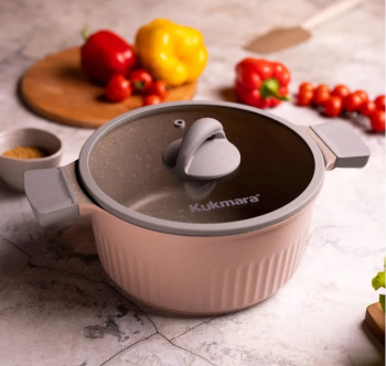 Кастрюля алюм. литая а/приг. "Kukmara" "Stella" Cappuccino 4,2л Стекл.кр. кск42а *1/3