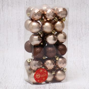 Набор шаров пластик d=4 см, 36 шт., "Диско ассорти", коричневый