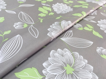 Клеёнка на тканевой основе "Print" "Георгины белые" серый фон шир.1,37м GW-21517 "Great Way" *20