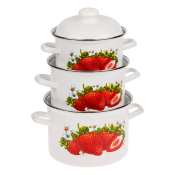 Набор кастрюль эмалированных: 2,0л+3,0л+4,5л рис. "Сочная клубника" С-007АП2/4 "Лысьвенские ЭМАЛИ"*1